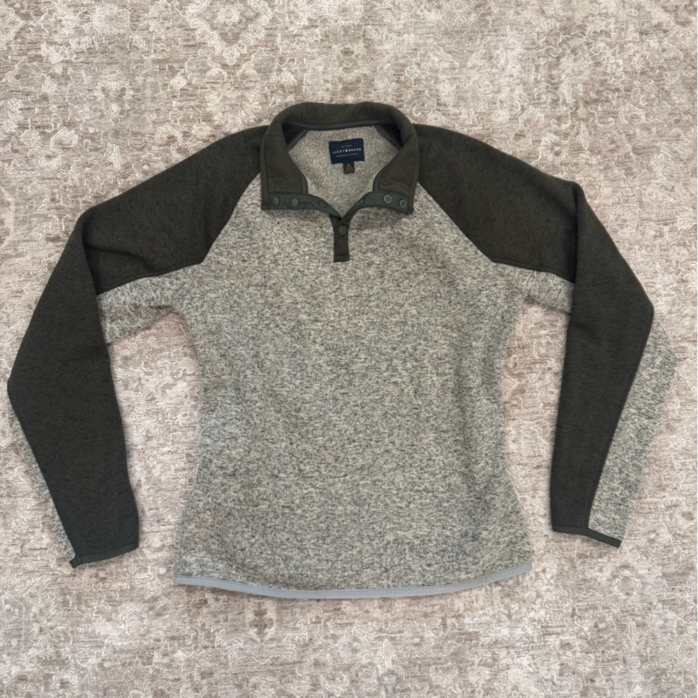 Lucky Brand Two-Tone Heathered Zip-Neck Sweater - Light Gray & Dark Charcoal